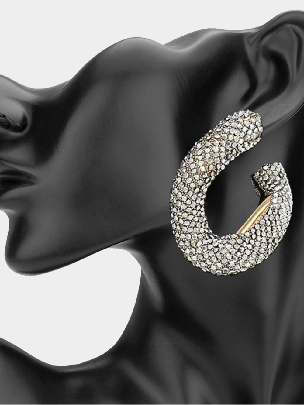 Sparkling Crystal Pave Hoop Earrings - Silver Tone